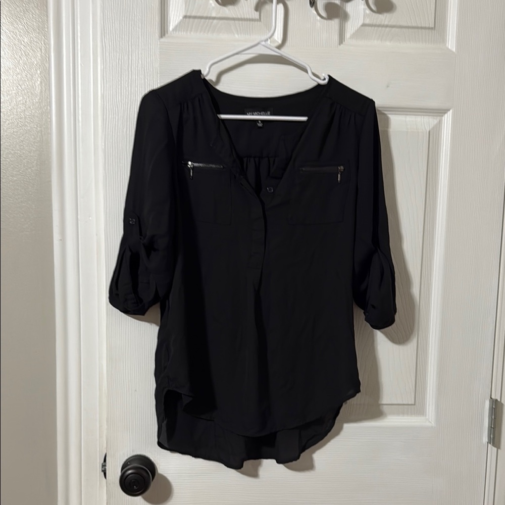 My Michelle Black Relaxed Cuffed Sleeve Blouse